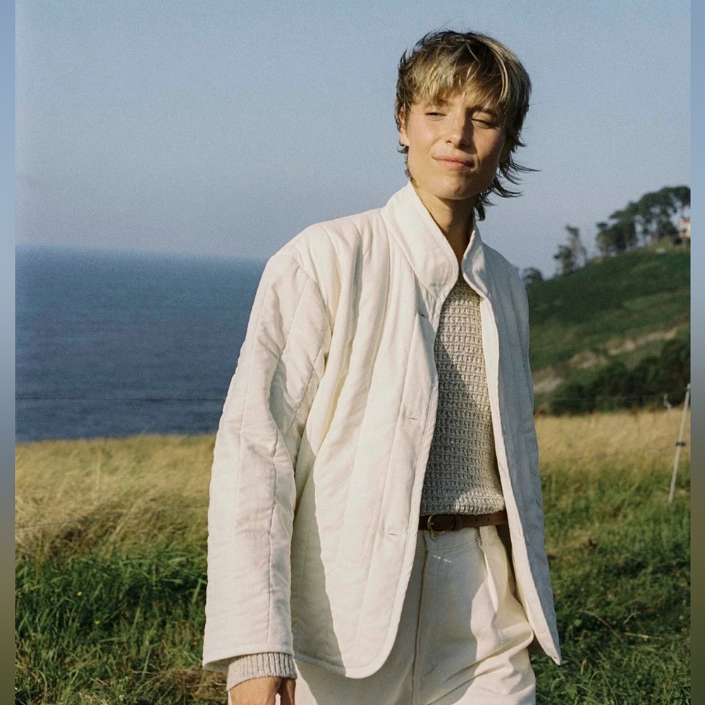 OZMA Quilted Coat, Regen Silk Noil, Natural | Sz XS/S